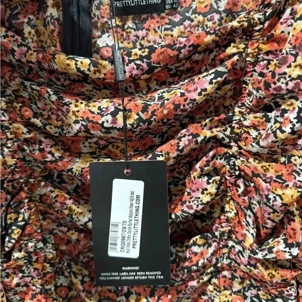Pretty Little Thing Floral Puff Sleeve Dress NWT - Picture 3 of 4